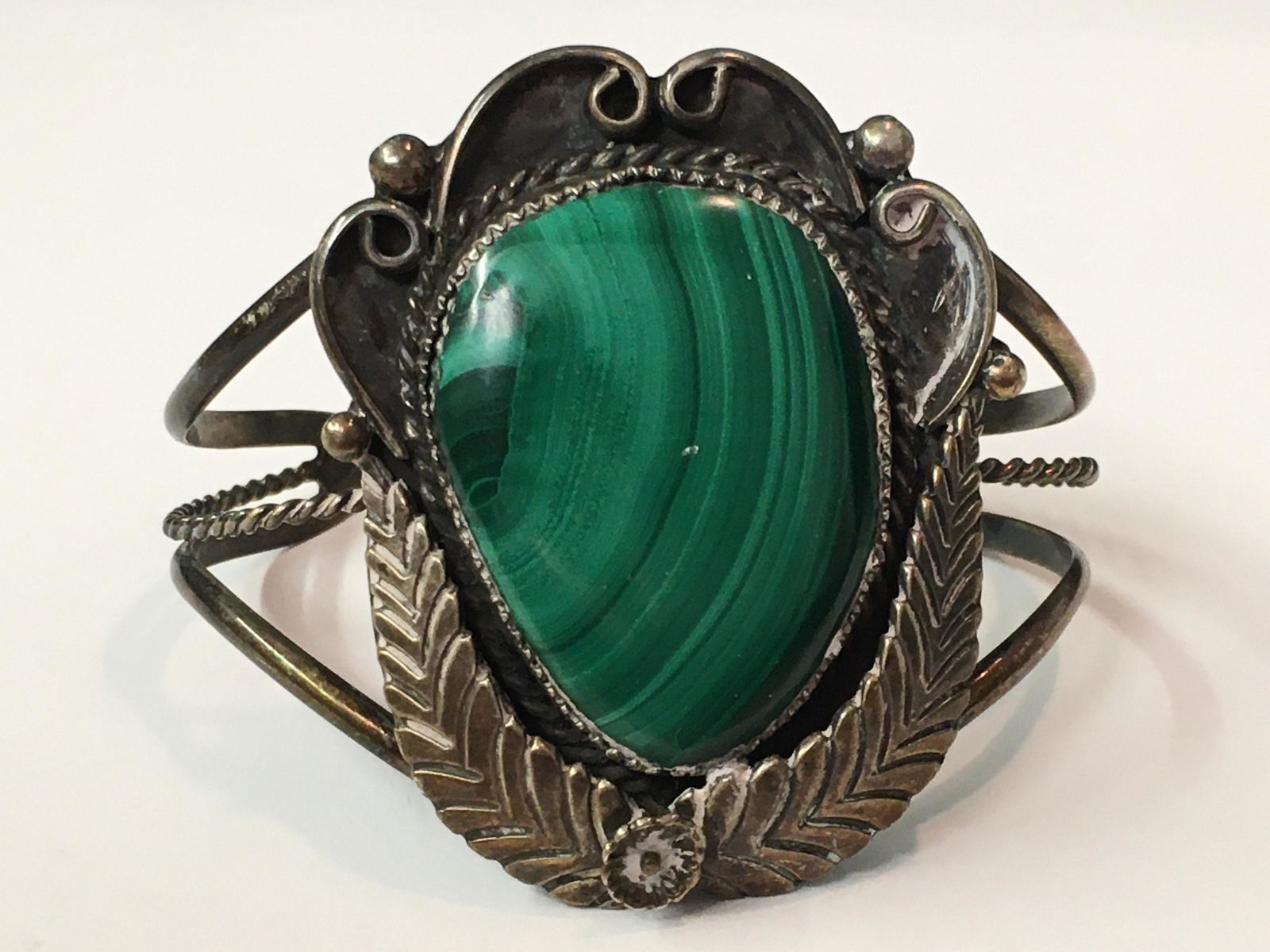 Sterling Green Malachite Stone Bracelet (1 of 3)