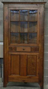 19th Century Montgomery Co Virginia Walnut and Pine 9 Light Corner Cupboard