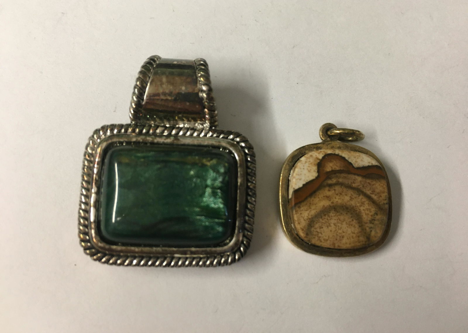 Sterling Labradorite Pendant & Sterling Jasper Pendant: largest: 1 1/4" h