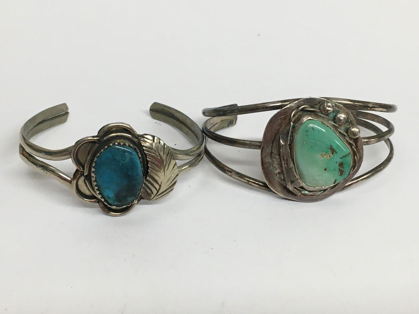 2 Silver Turquoise Cuff Bracelets: various sizes