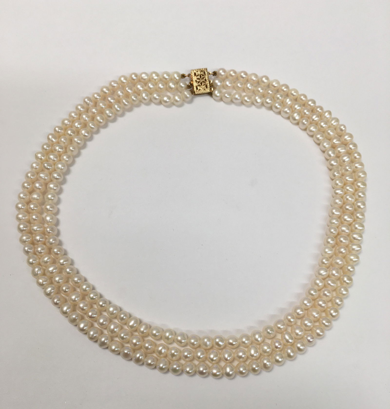 3 Strand Pearl Necklace with 14k Yellow Gold Clasp (1 of 2)