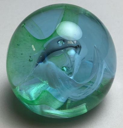 Caithness Scotland Moon Crystal Paperweight: Etched mark on bottom. Minor wear. 2" diameter.