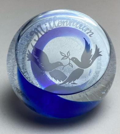 Caithness Scotland Millennium Art Glass Paperweight: Etched mark. Minor wear. 2 1/2" diameter.