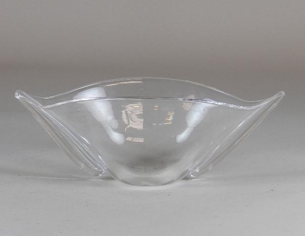 Signed Steuben Console Bowl: Small script signature on bottom. Minor wear. 12"w x 4" t