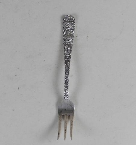Kirk and Sons Repousse Sterling Pickle Fork: Has monogram on back. .87 Ozs troy