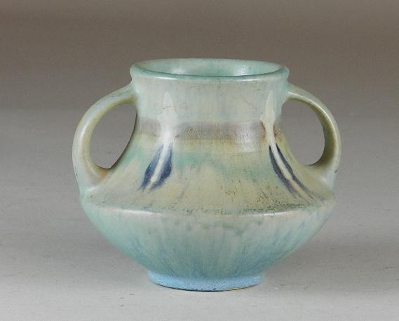 Unmarked Weller Handled Vase: Minor wear. 4 1/4" tall