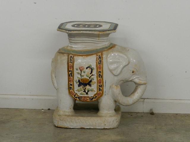 Vintage Asian Pottery Elephant Plant Stand: Spots of wear and crazing to glaze. 10"w x 22" l x 22"t