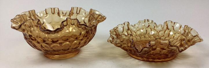 Two Amber Fenton Thumbprint Ruffled Bowls (1 of 2)