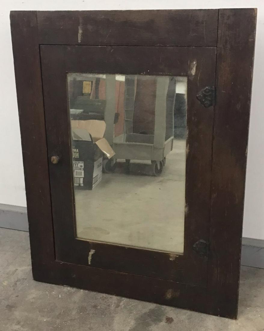 Early Mirrored Medicine Cabinet: General wear, bottom hinge needs pin, wall opening 18? x 24?, overall 23? x 29?