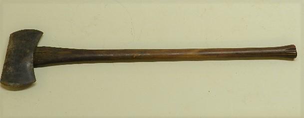 Double Blade Axe: general wear, cracks in handle, 36" h x 8 1/2" w