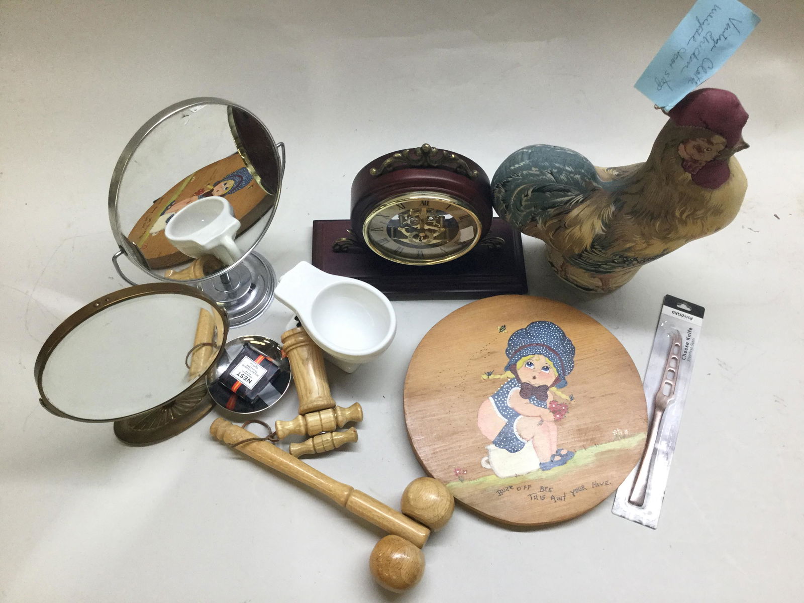 Box Lot Vintage Mirror Clothe Rooster Doorstop Misc (1 of 1)