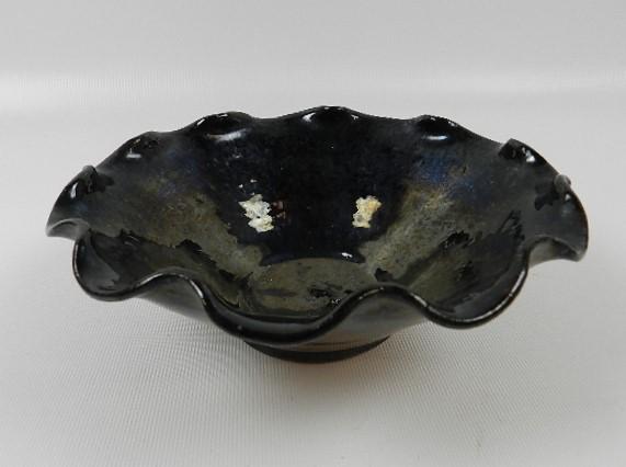 20th Century Black Glaze Redware Bowl: Probably Jugtown. Minor wear. 7"w x 2 1/2" t