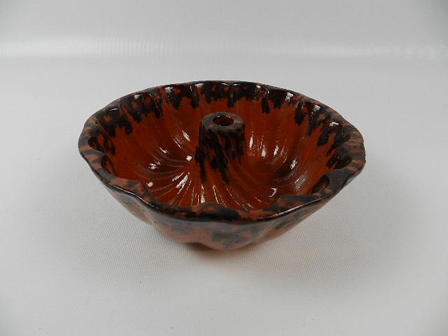 19th Century Redware Mold: Heavy wear to bottom and crazing to glaze. 7 1/2" w x 2 1/2" t