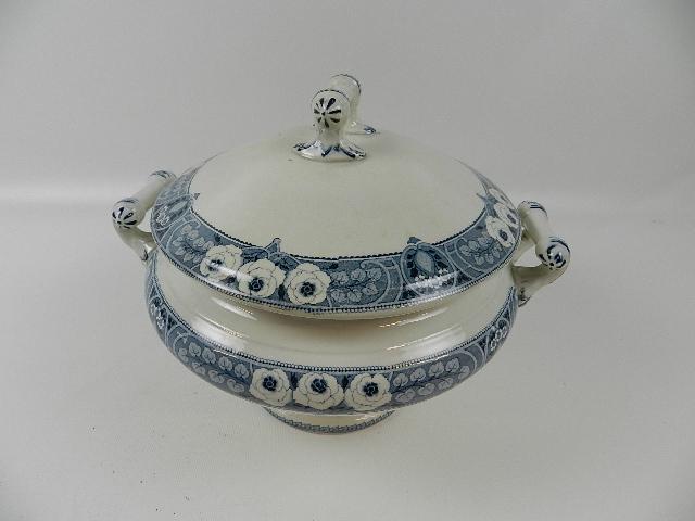 Skane Ironstone Soup Tureen: Spotting to glaze and has chip in lid. 8" tall