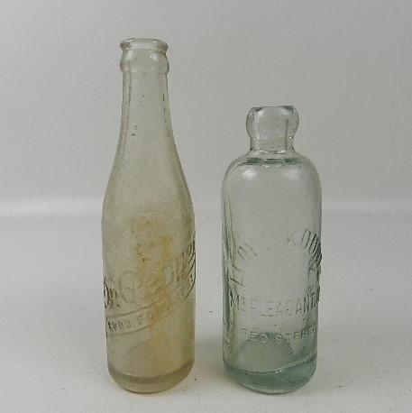 Lloyd Koontz Mt Pleasant Pa Hutchinson Soda Bottle: Has chip on lip. Also a vintage Dr Pepper bottle. Tallest 8"
