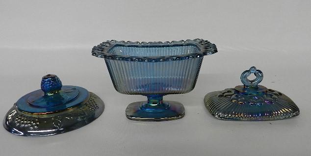 3 Blue Carnival Glass Pieces (1 of 2)