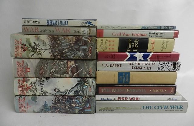 Lot of 13 Civil War Books: Sherman's March, War within a War, Battles & Leaders of the Civil War, For the Love of Robert E. Lee, etc. good condition. Three of the books are by James Robertson and 2 are signed.