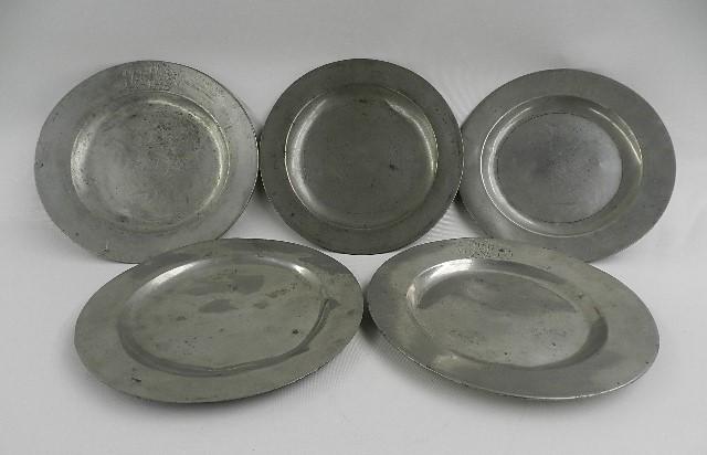 5 Early Pewter Plates by Various Makers (1 of 6)