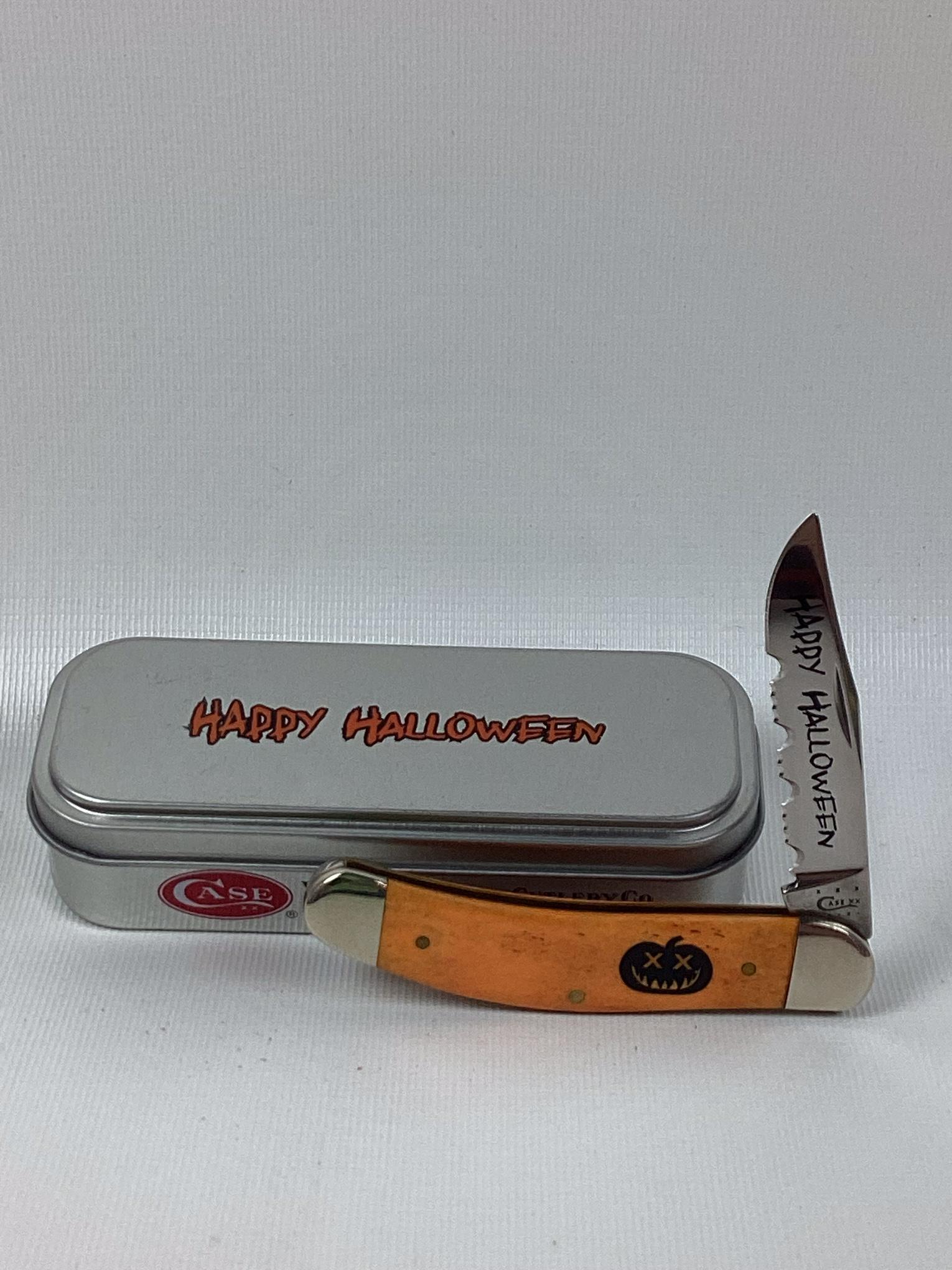 Case XX TB6139SS Halloween Pocket Knife: Orange bone handles. Minor wear. Has original box. 3 3/4? long closed.