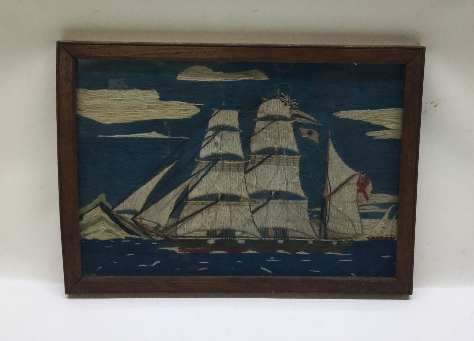 Early Folk Art Maritime Nautical Ship Thread String Art Framed (1 of 2)