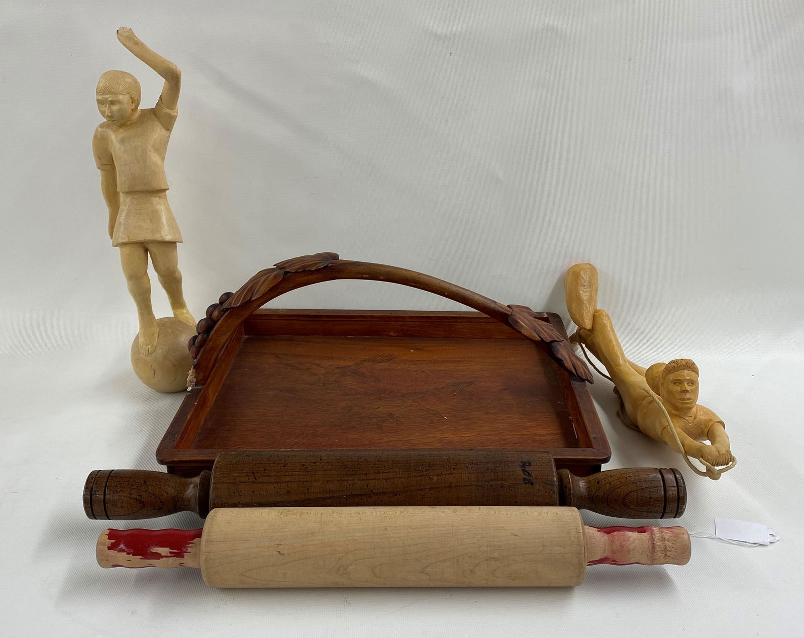Wooden Tray, Rolling Pins, Carved Figures (1 of 2)