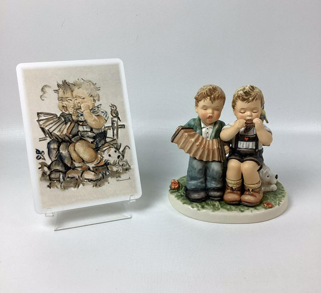 Goebel Hummel Out of Tune With Porcelain Postcard.: Trademark 8. Excellent condition. 5 1/2" tall.