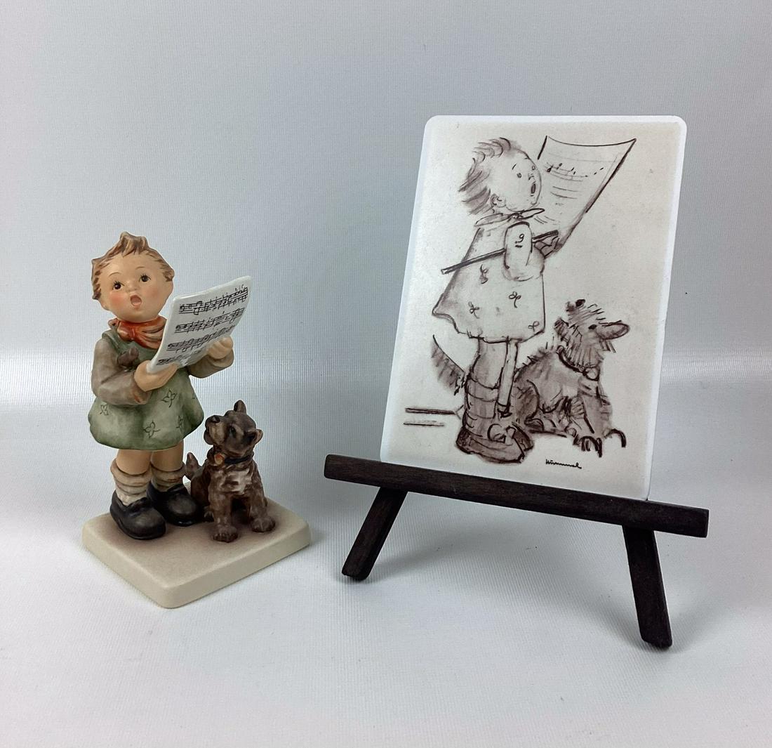 Goebel Hummel Harmony and Lyric: Includes porcelain postcard. Trademark 8. Excellent condition. 6" tall.
