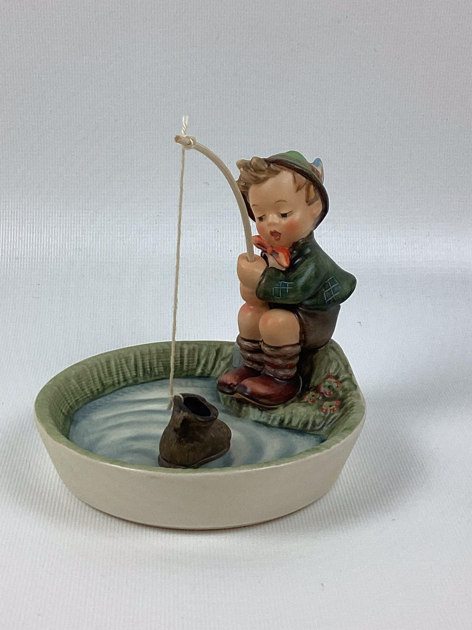 Goebel Hummel Just Fishing: Trademark 6. Minor wear. 4 1/4" tall.