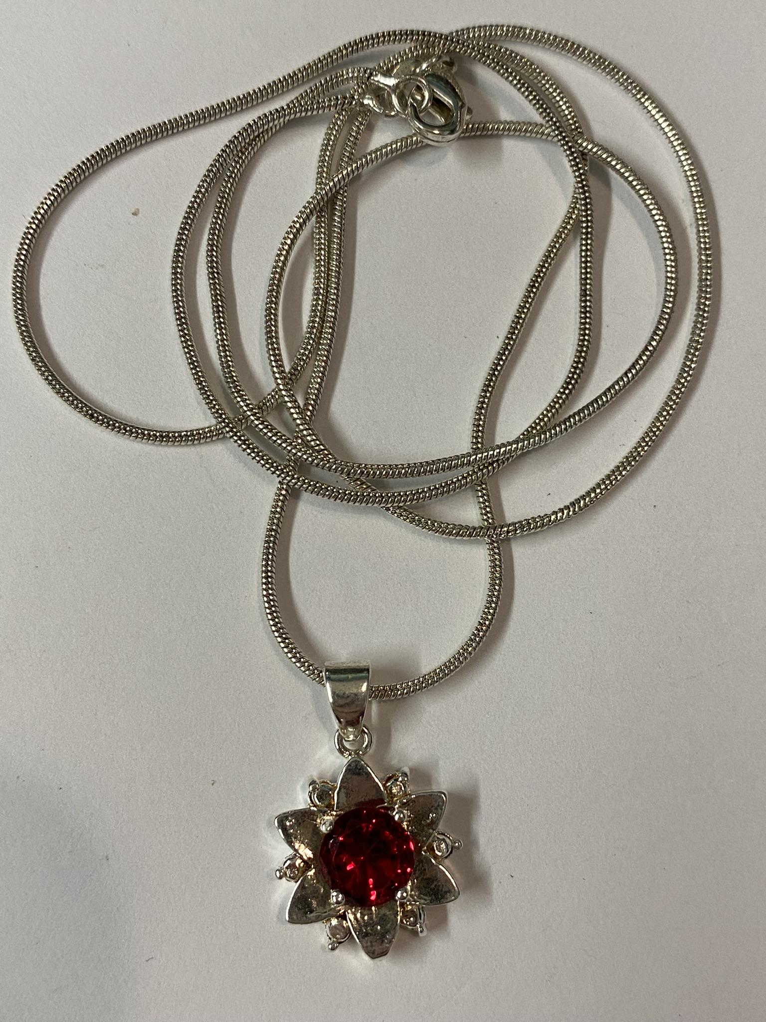 Sterling Star Pendant with Red Stone Necklace Pendant: 24" snake chain