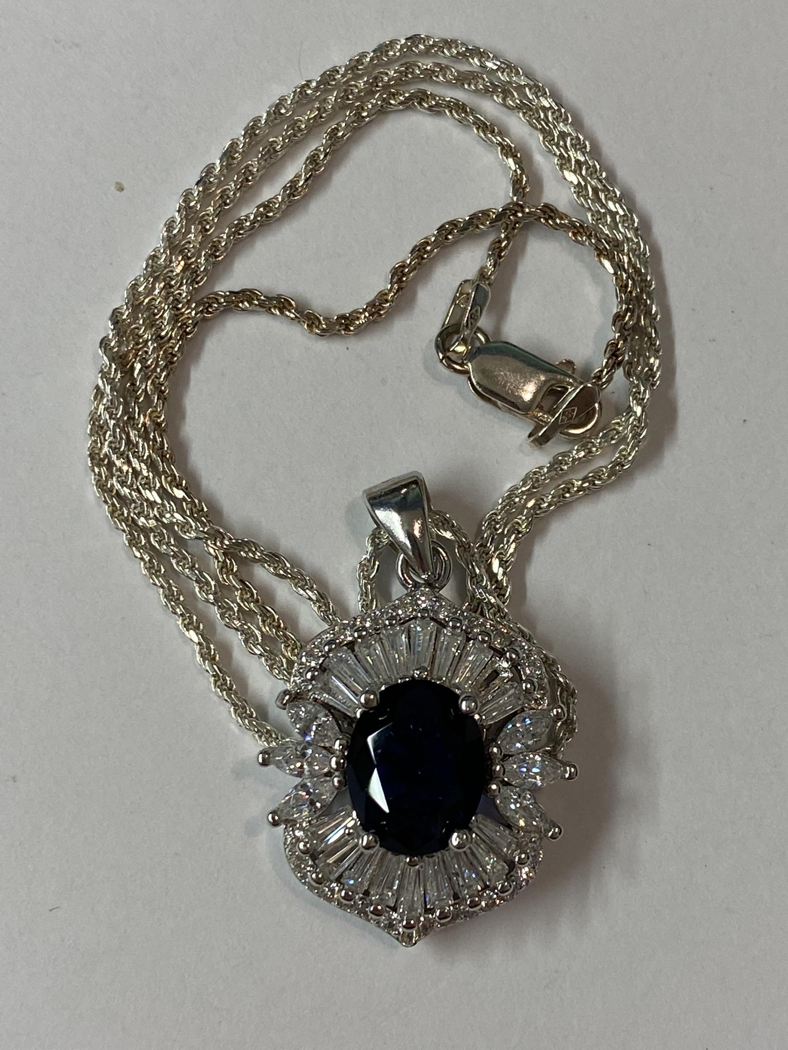 Sterling Lab Grown Sapphire & CZ Pendant Necklace (1 of 2)