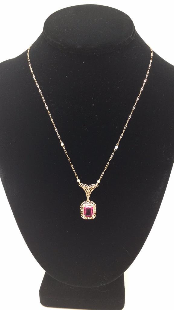 10k Yellow Gold Synthetic Ruby Necklace (1 of 5)