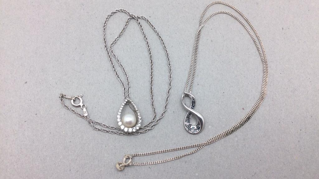 Two Sterling Pearl & Diamond Necklaces (1 of 2)