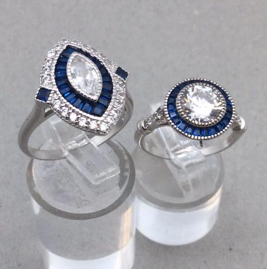 Two Sterling Blue & White Stone Rings (1 of 3)