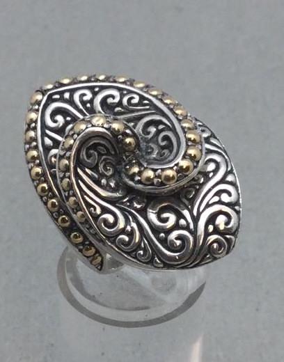 Sterling & 18k Yellow Gold Swirl Ring: Samuel B. brand. Size 7.5. Good condition.