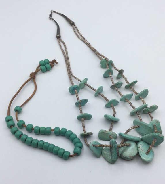 Two Native American Turquoise Necklace: Longest is 24 inches. Good condition.