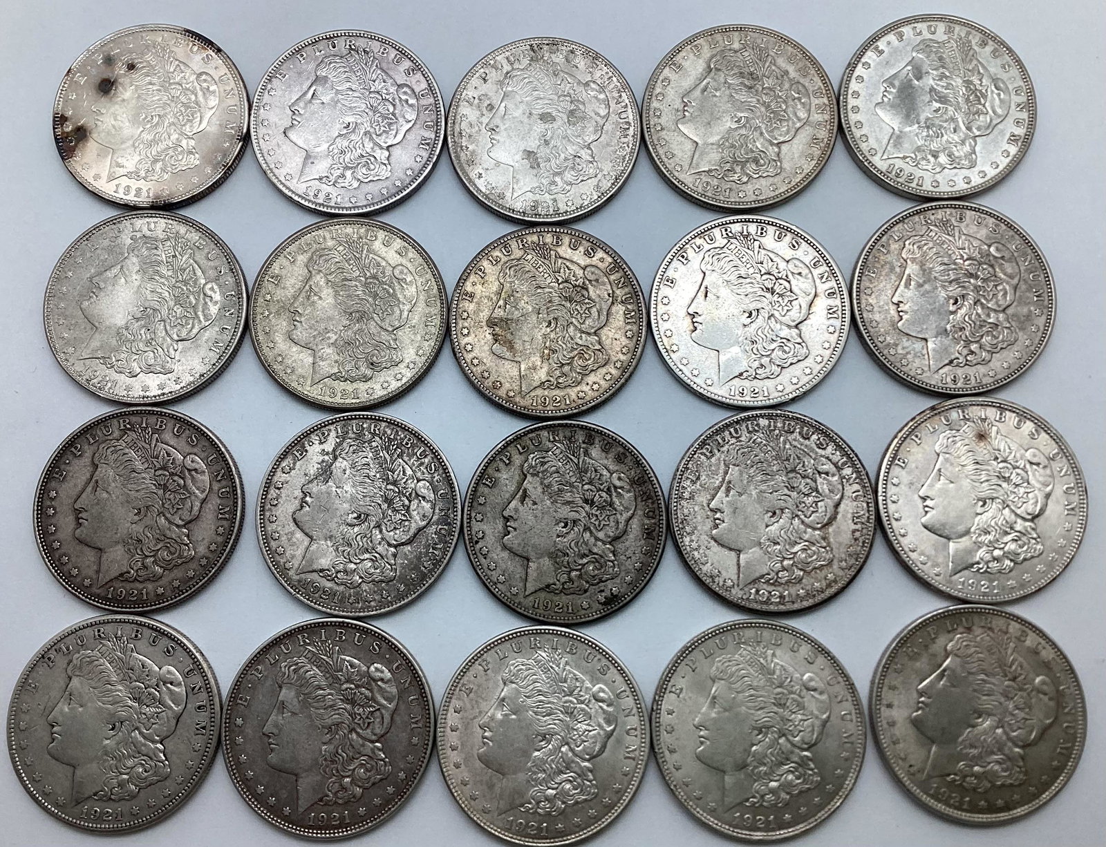 Lot of 20 1921 Morgan Silver Dollars (1 of 2)