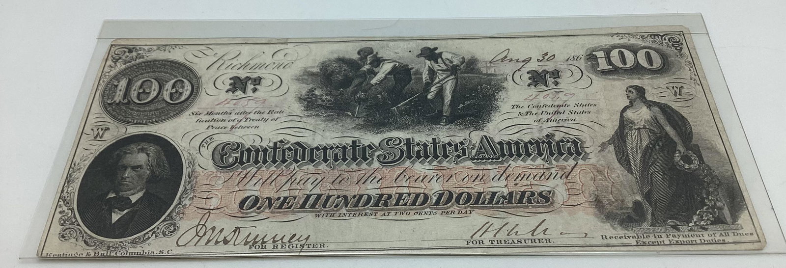 T41 1862 $100 Confederate States  Note (1 of 2)