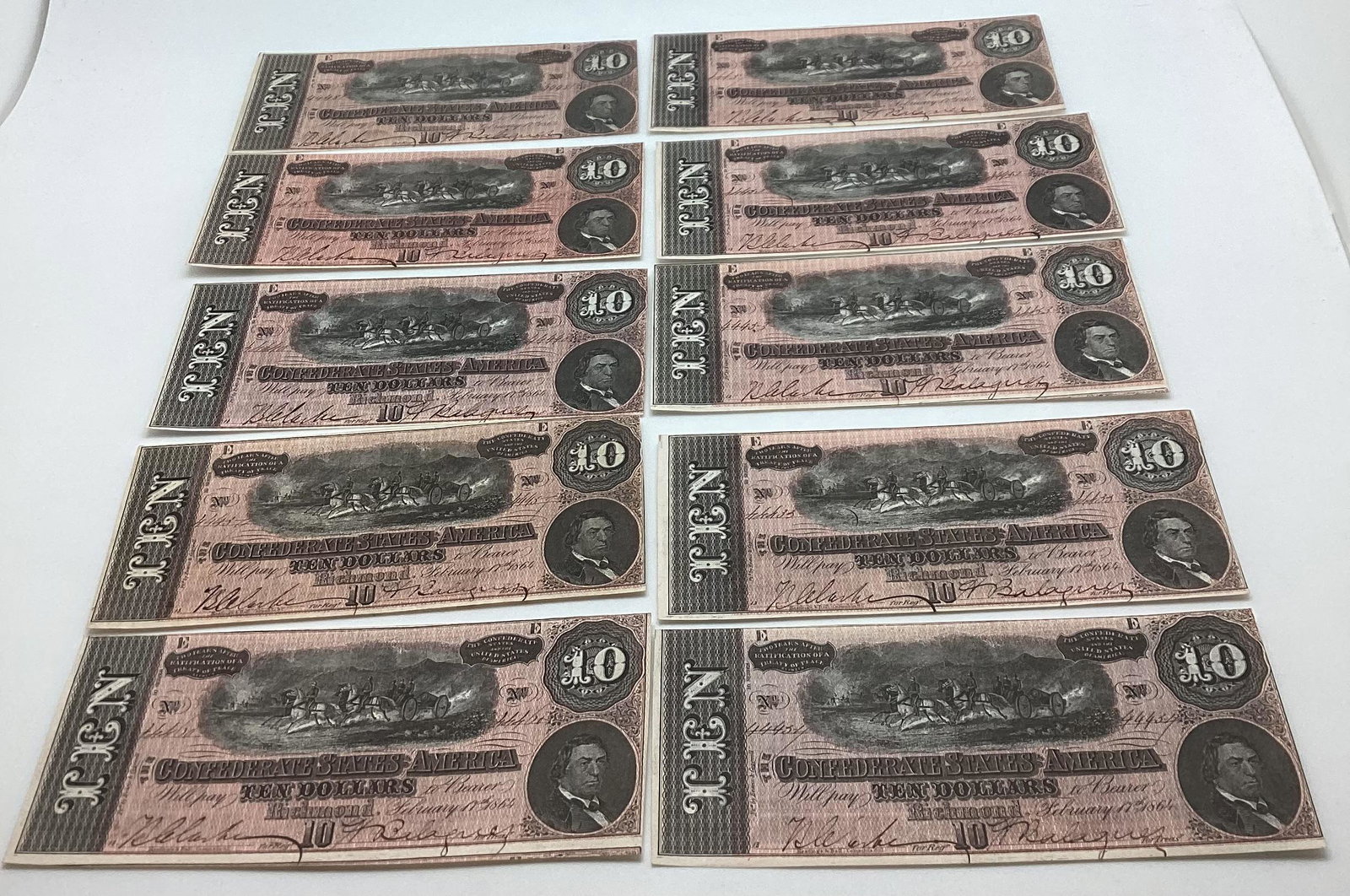 Lot of 10 Feb 17 1864 Confederate States $10 Notes (1 of 2)