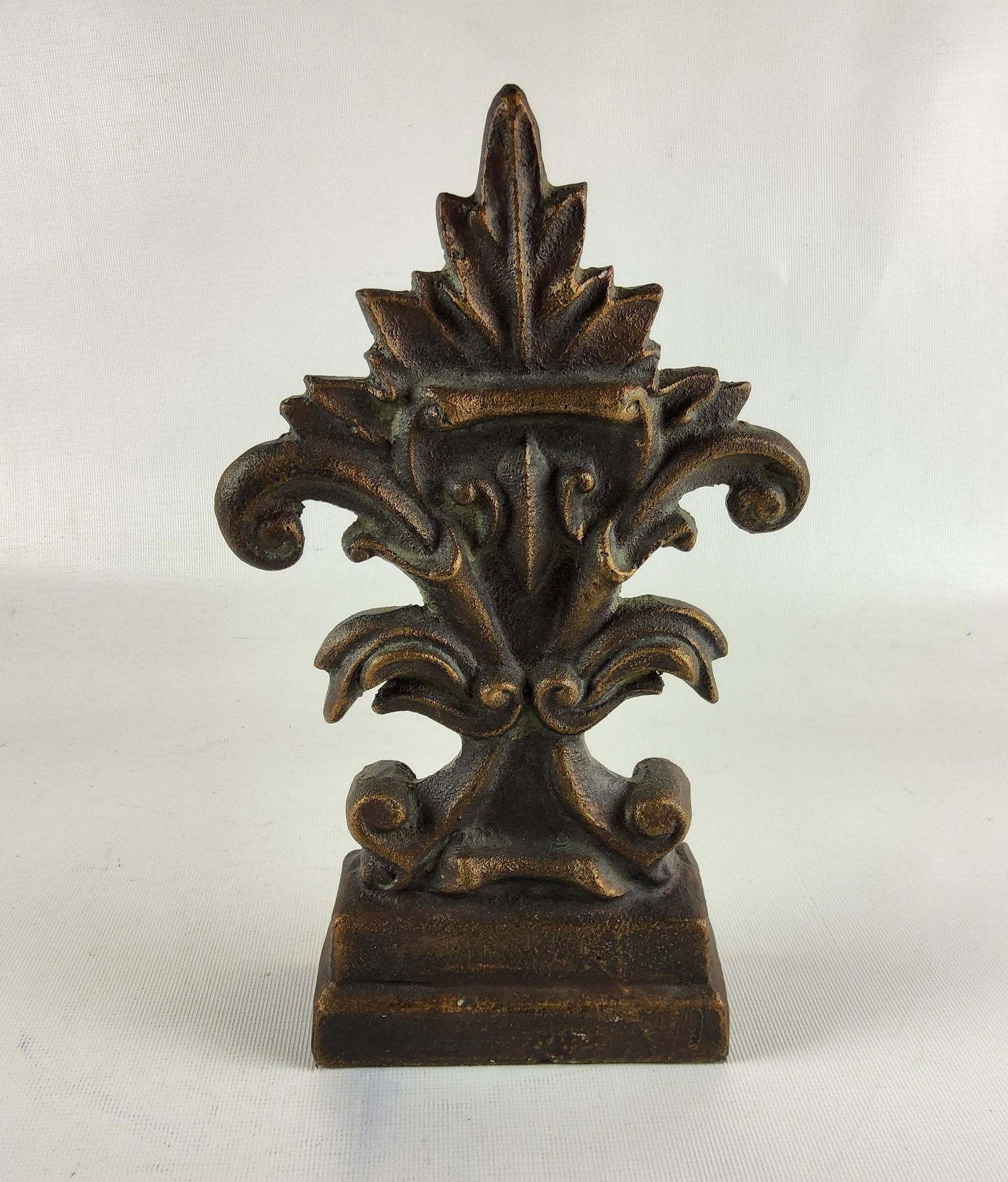 Heavy Vintage Fleur de Lis Cast Iron Door Stop: General surface wear - 10.25" tall