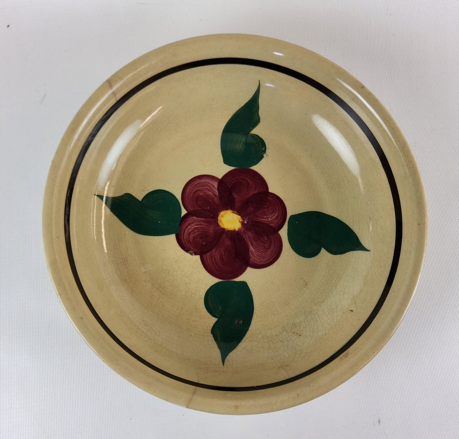 Vintage Watt Pottery Oven Ware Rio Rose or Pansy Bowl with Stripe (1 of 3)