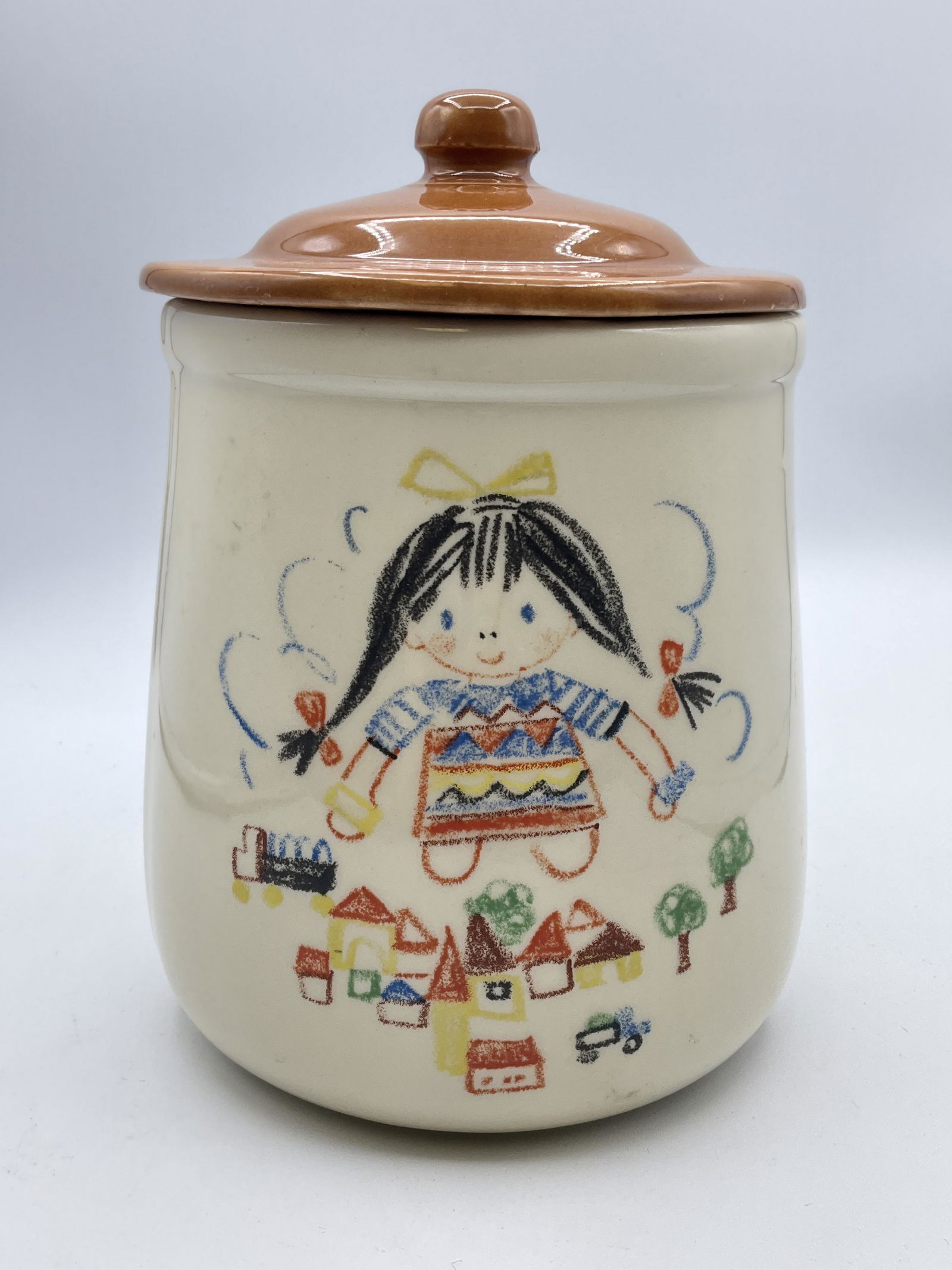 McCoy Crayola Kids Cookie Jar: Marked McCoy USA. Good condition. 9.5 inches tall.