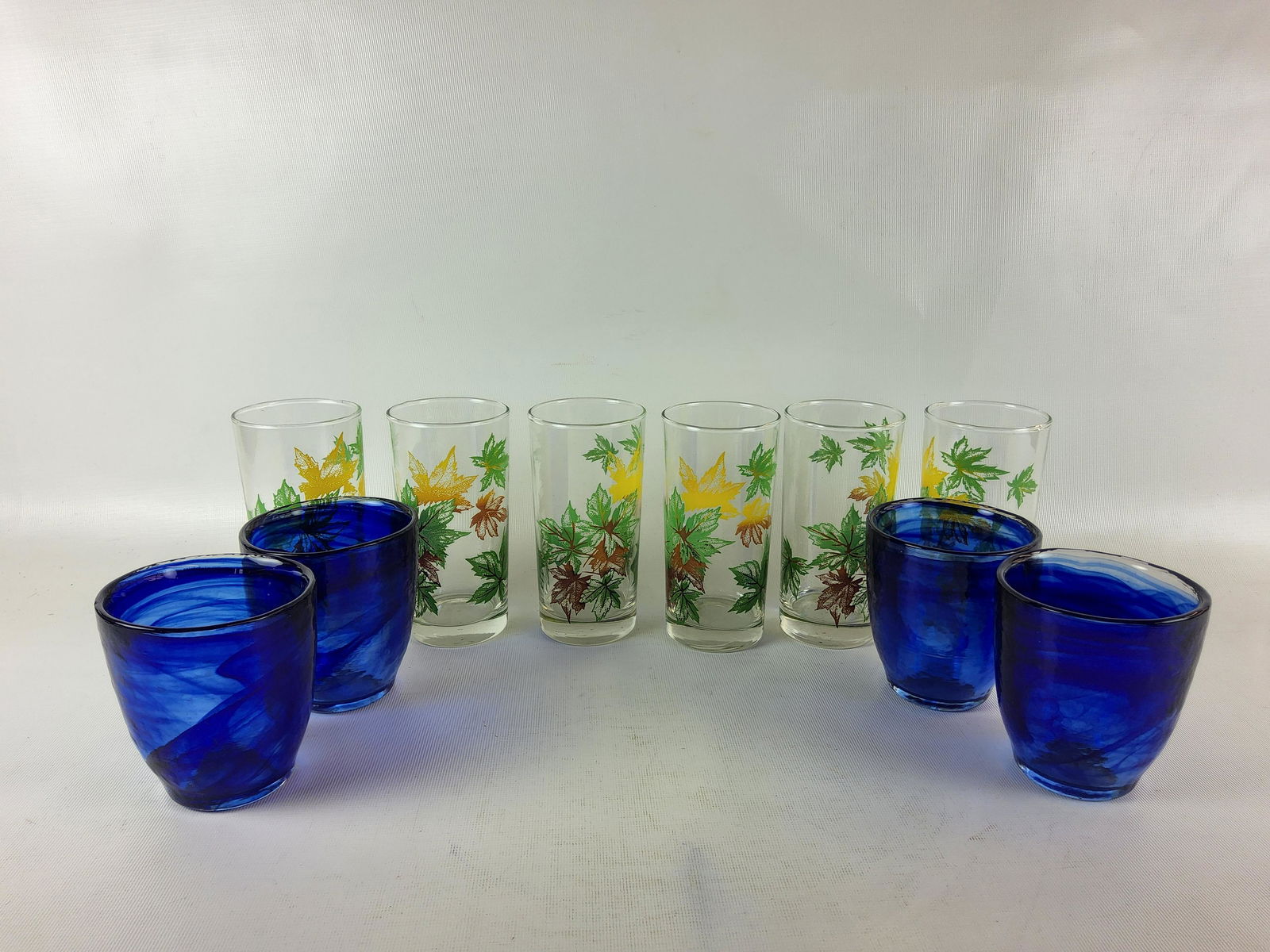 Six Salem Maple Leaf Glasses and Four MCM Cobalt Blue Tumblers (1 of 2)