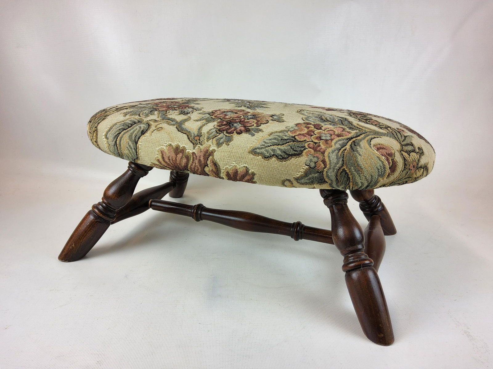 Small Vintage Wooden Upholstered Footstool (1 of 2)