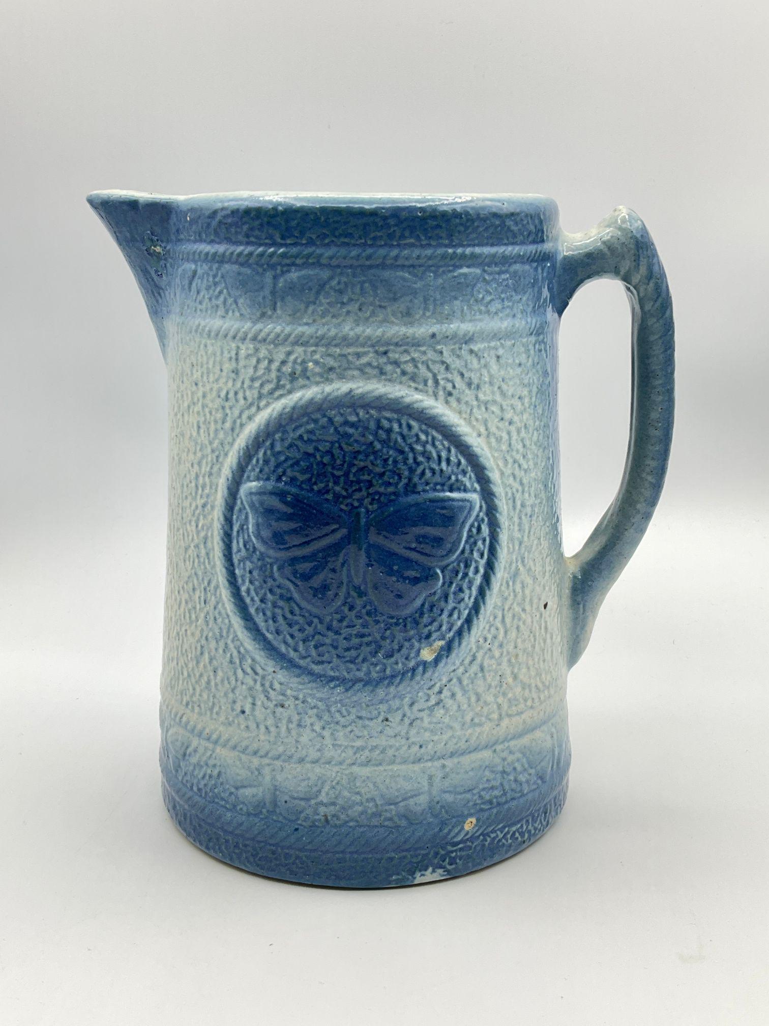Blue & White Salt Glaze Butterfly Pitcher (1 of 8)