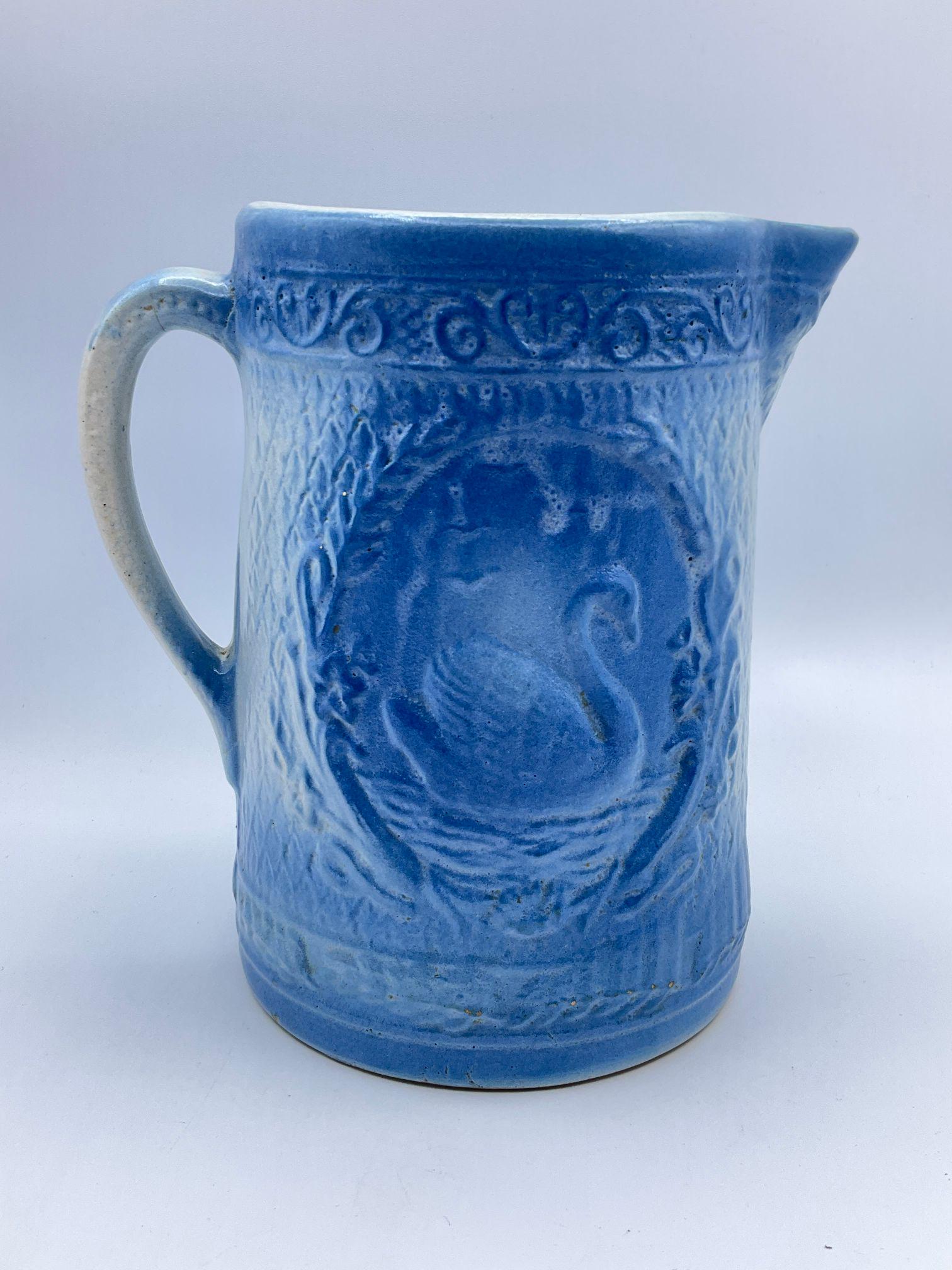 Blue & White Salt Glaze Swan Pitcher (1 of 7)