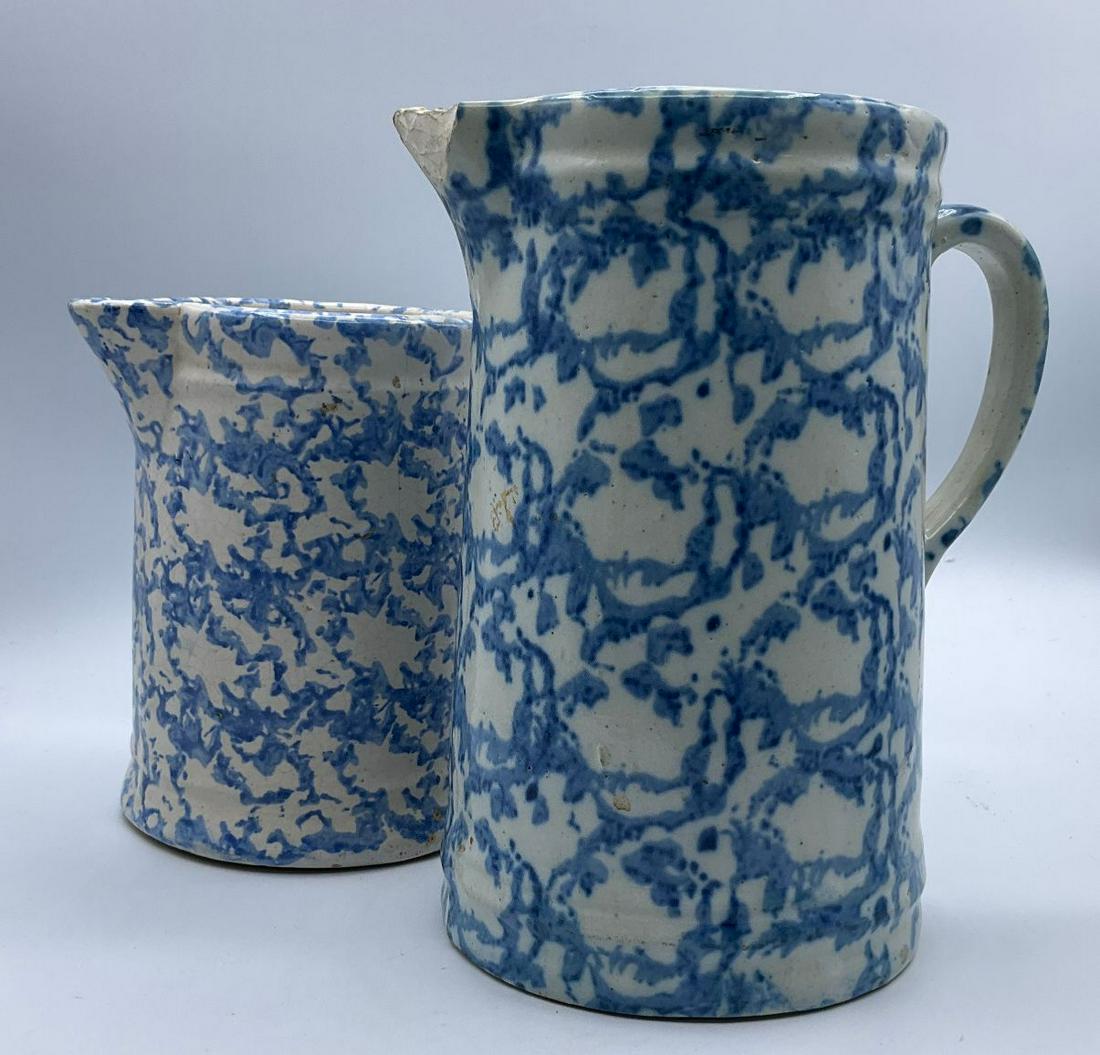 Two Blue & White Spongeware Pitchers (1 of 14)