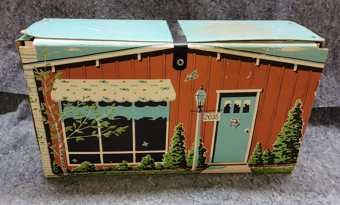 Vintage Ideal Large Cardboard Fold Out Childs Doll House with Accessories (1 of 2)