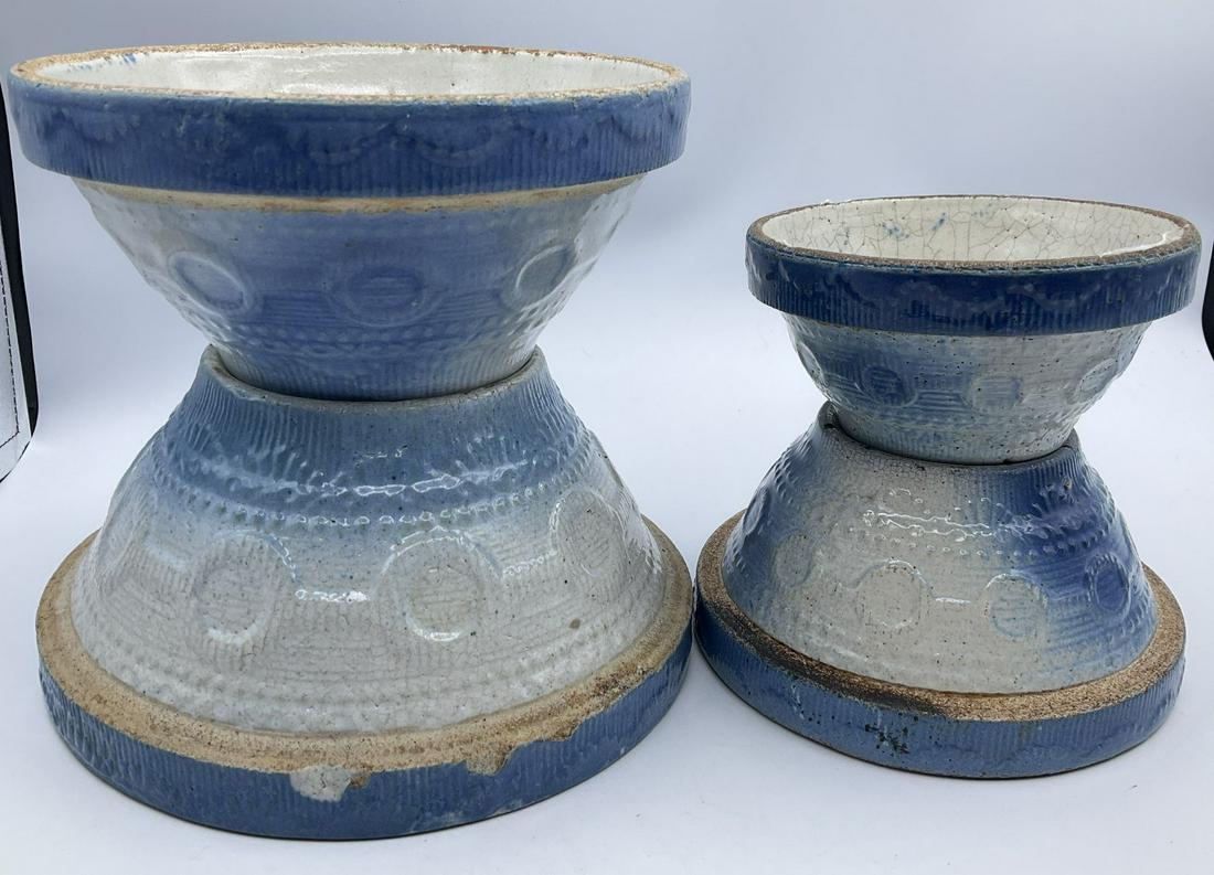 Blue & White Salt Glaze Wedding Ring Nesting Bowls: 8.25 inch-crazing, chipped edges. 7.25 inch-crazing. 6.25 inch-crazing. 5.25 inch-crazing, 1 inch crack.