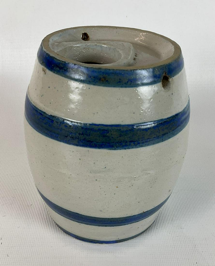 Blue Banded Stoneware Barrel Bank (1 of 4)