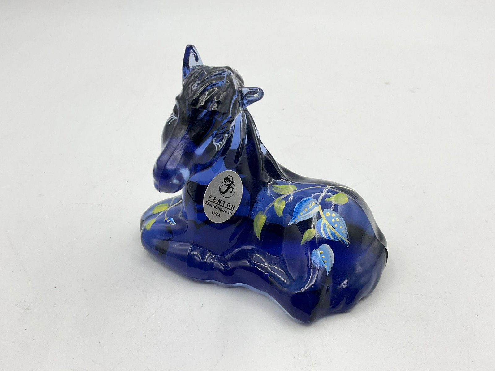 Fenton Blue Horse Pony Figurine: Hand painted. Signed with foil sticker. 3.5 " wide.